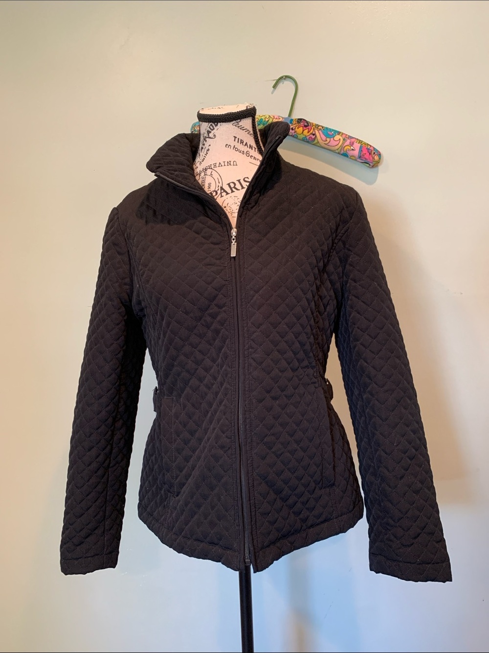 Gallery Petite Women’s Medium PM Black Diamond Quilted Zip Up Mid-Weight Jacket
